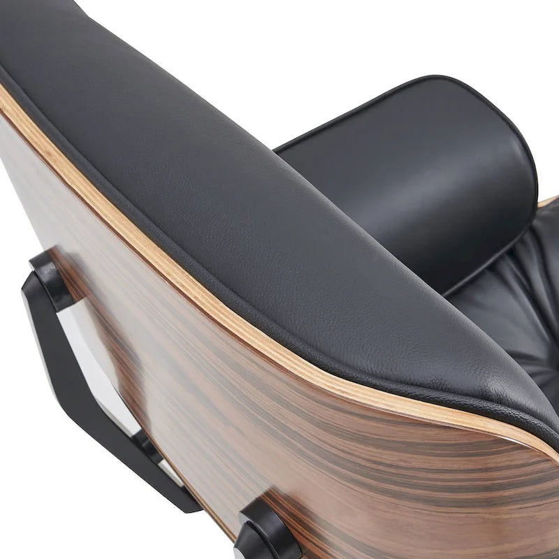 Ensemble Fauteuil et Ottoman en Cuir Véritable Style Mid-Century Moderne
