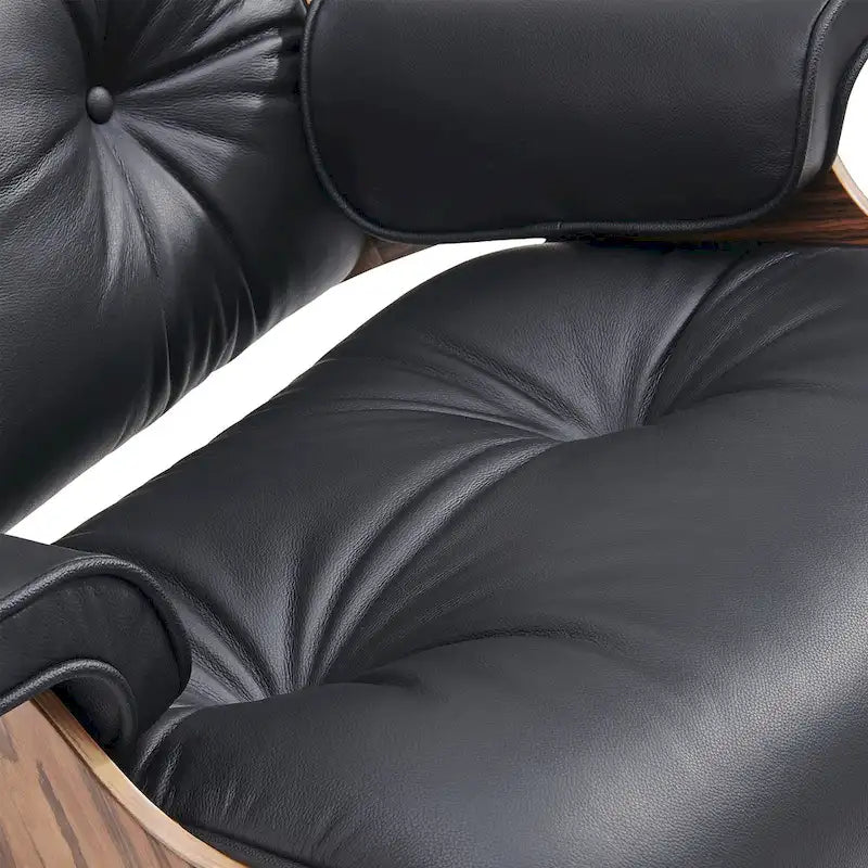 Ensemble Fauteuil et Ottoman en Cuir Véritable Style Mid-Century Moderne