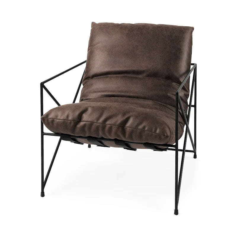Fauteuil d'appoint Leonidas en similicuir noir avec cadre en métal noir