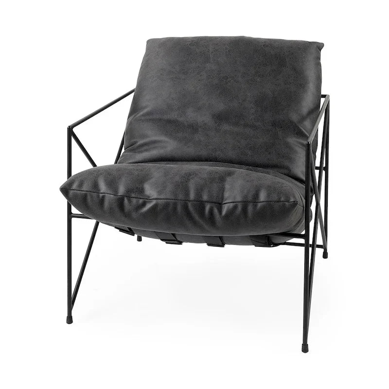 Fauteuil d'appoint Leonidas en similicuir noir avec cadre en métal noir