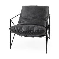 Fauteuil d'appoint Leonidas en similicuir noir avec cadre en métal noir