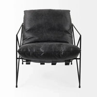 Fauteuil d'appoint Leonidas en similicuir noir avec cadre en métal noir