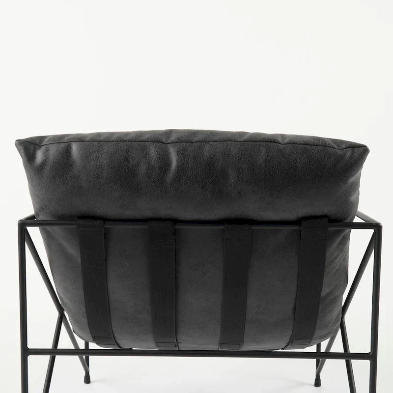 Fauteuil d'appoint Leonidas en similicuir noir avec cadre en métal noir
