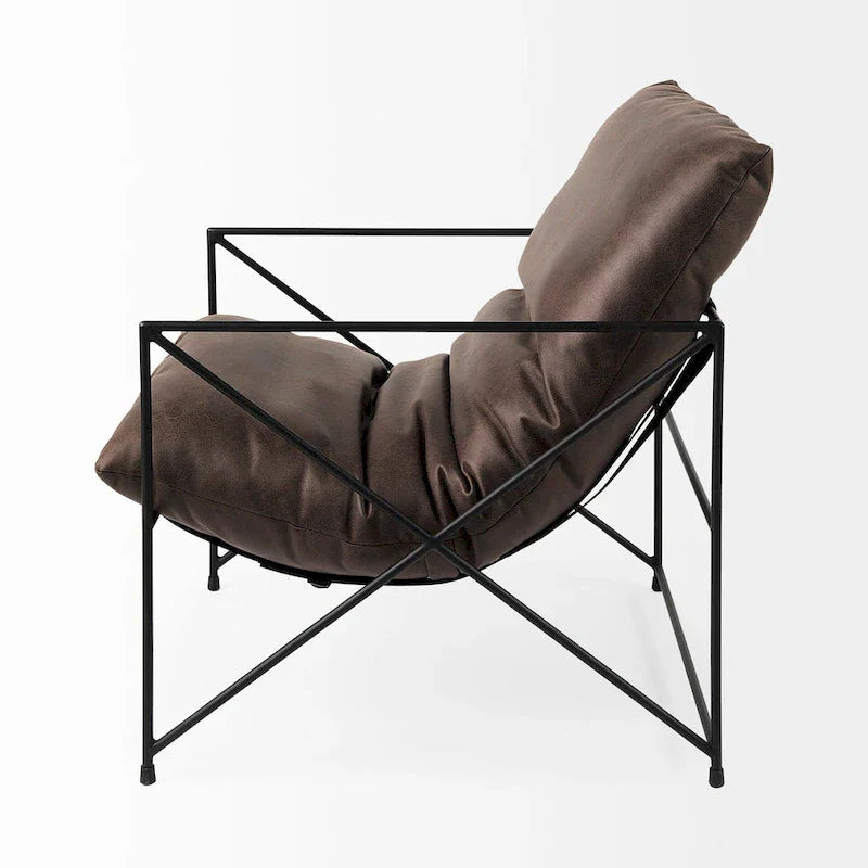 Fauteuil d'appoint Leonidas en similicuir noir avec cadre en métal noir