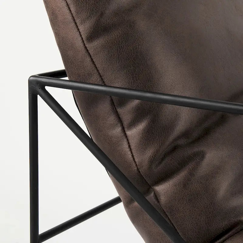 Fauteuil d'appoint Leonidas en similicuir noir avec cadre en métal noir