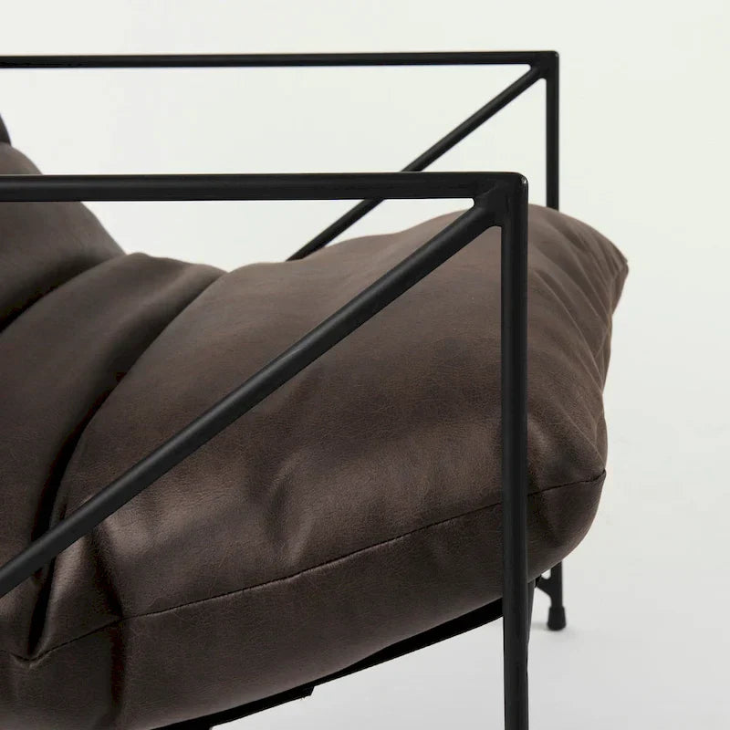 Fauteuil d'appoint Leonidas en similicuir noir avec cadre en métal noir