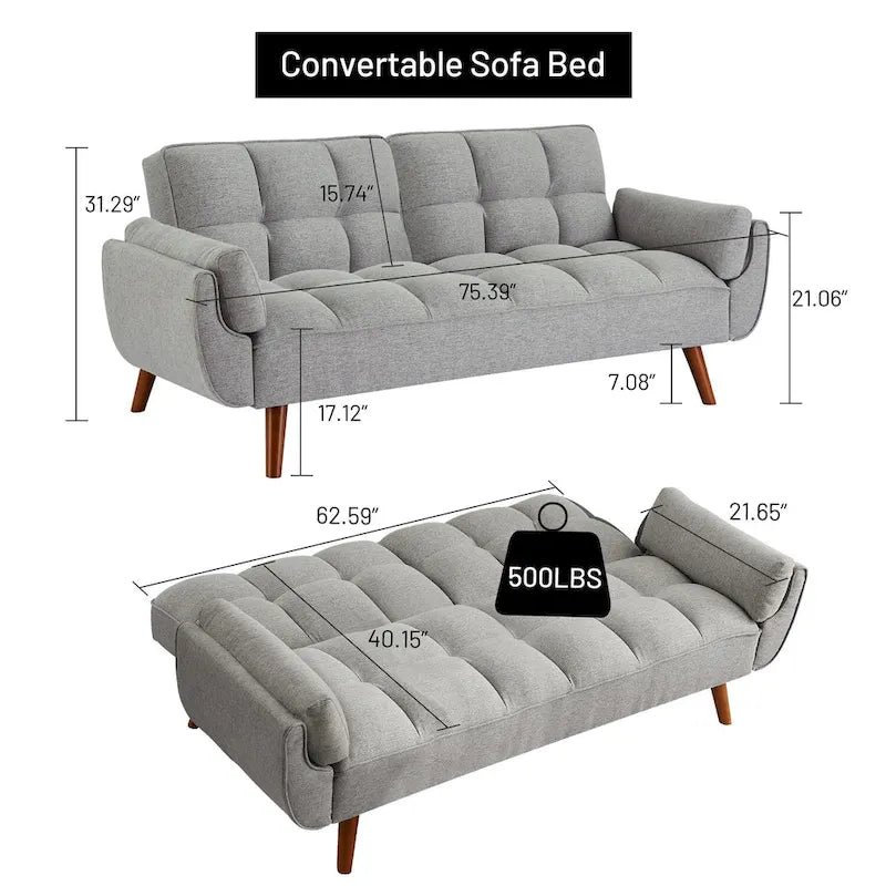 Canapé-Lit 75.39 pouces, Canapé Convertible avec Coussins, Causeuse Pliable pour Salon