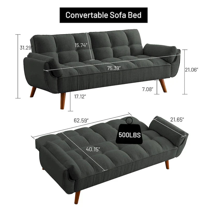 Canapé-Lit 75.39 pouces, Canapé Convertible avec Coussins, Causeuse Pliable pour Salon