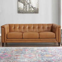 Ensemble canapé, causeuse et fauteuil Hydeline Arvo en cuir pleine fleur avec plumes, mousse à mémoire de forme et ressorts