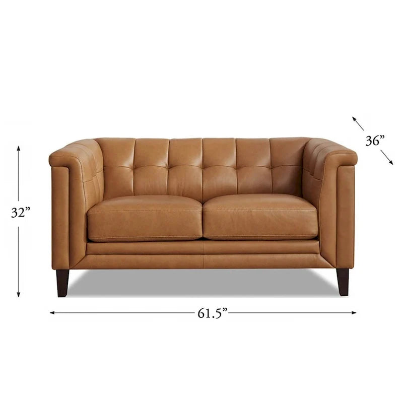 Ensemble canapé, causeuse et fauteuil Hydeline Arvo en cuir pleine fleur avec plumes, mousse à mémoire de forme et ressorts