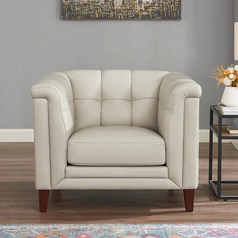 Ensemble canapé, causeuse et fauteuil Hydeline Arvo en cuir pleine fleur avec plumes, mousse à mémoire de forme et ressorts