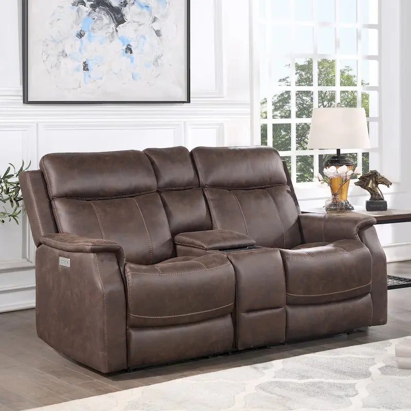 Causeuse à console inclinable électrique en simili-cuir Steve Silver