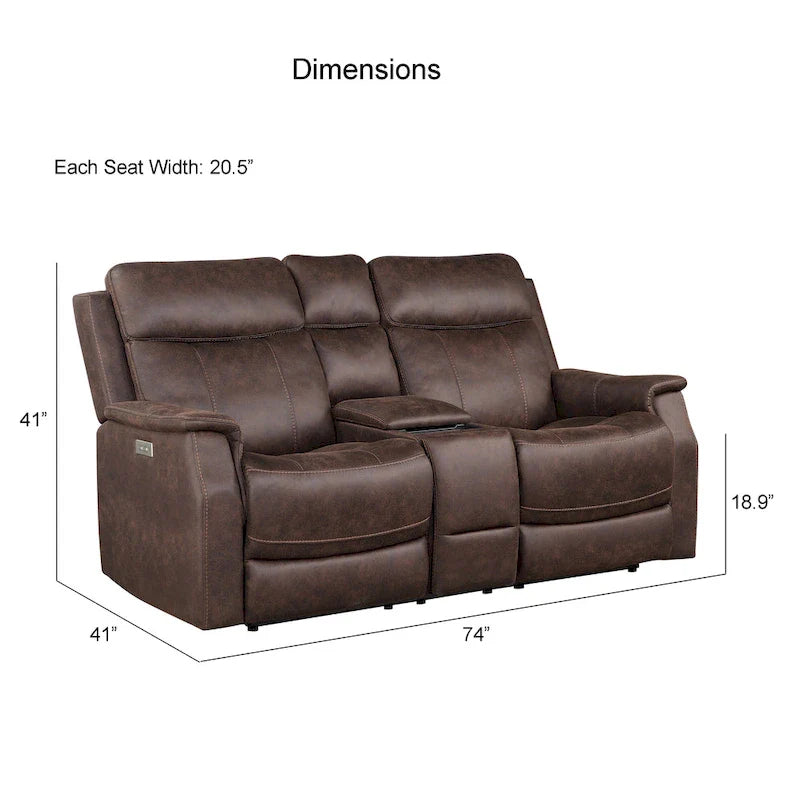Causeuse à console inclinable électrique en simili-cuir Steve Silver