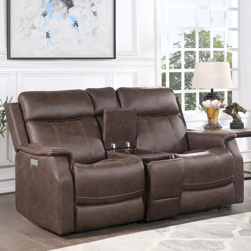 Causeuse à console inclinable électrique en simili-cuir Steve Silver