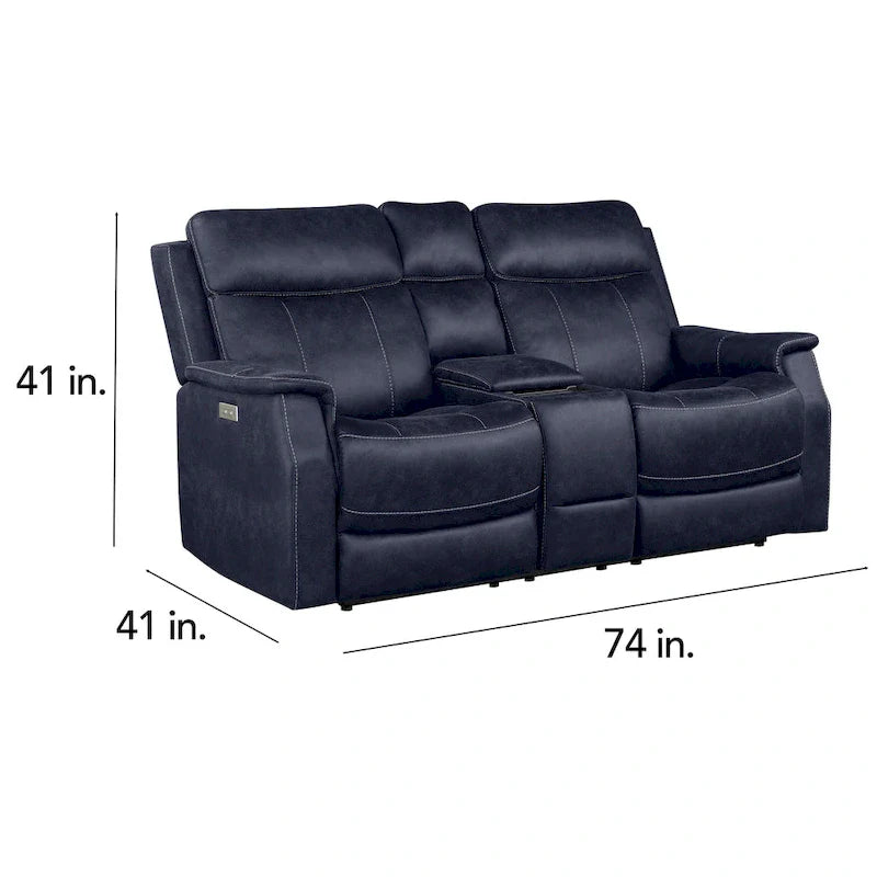 Causeuse à console inclinable électrique en simili-cuir Steve Silver