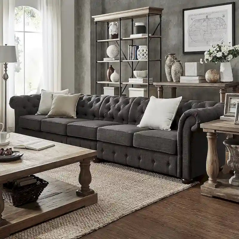 Canapé Chesterfield extra long Knightsbridge gris par iNSPIRE Q Artisan
