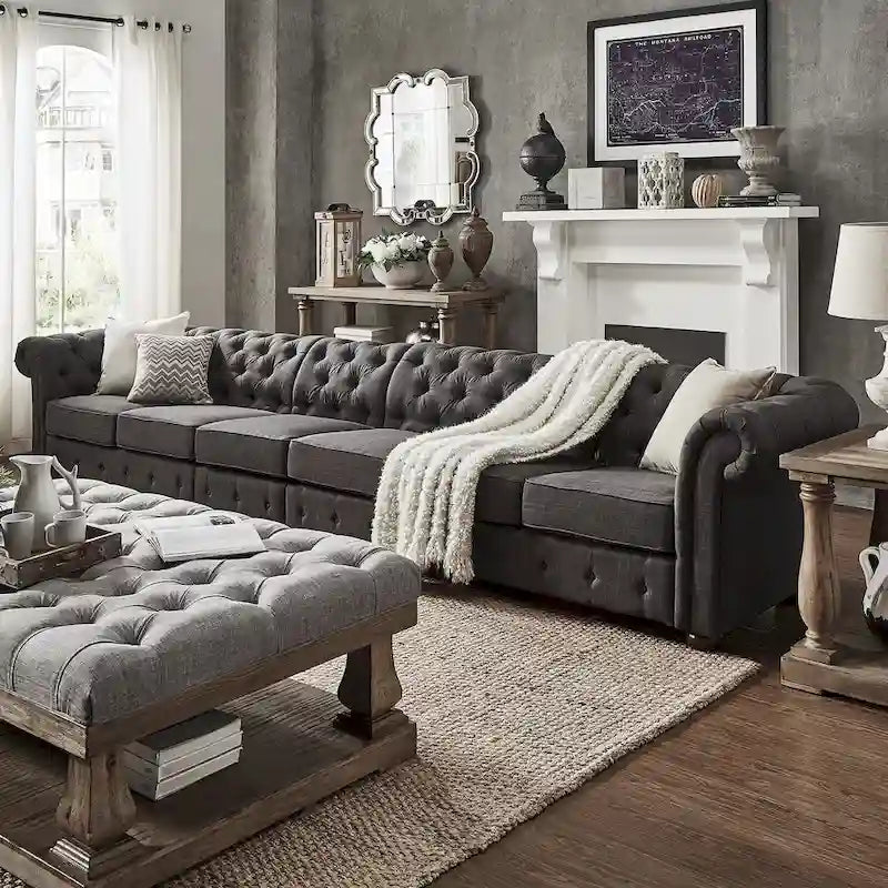 Canapé Chesterfield extra long Knightsbridge gris par iNSPIRE Q Artisan