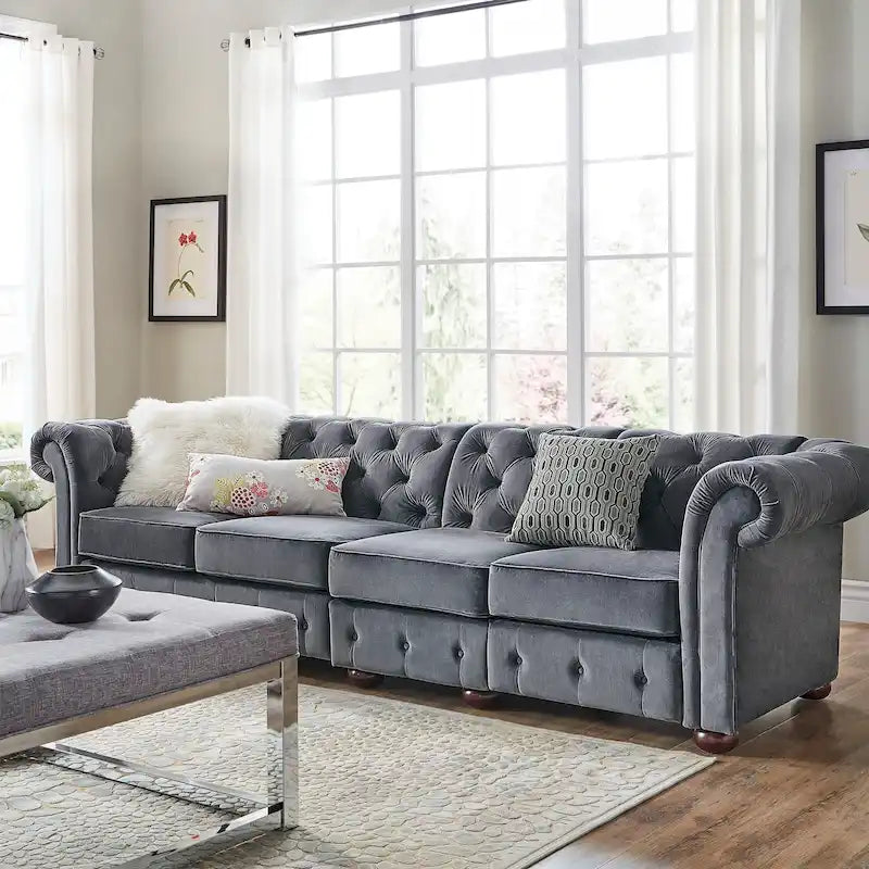 Canapé Chesterfield extra long Knightsbridge gris par iNSPIRE Q Artisan