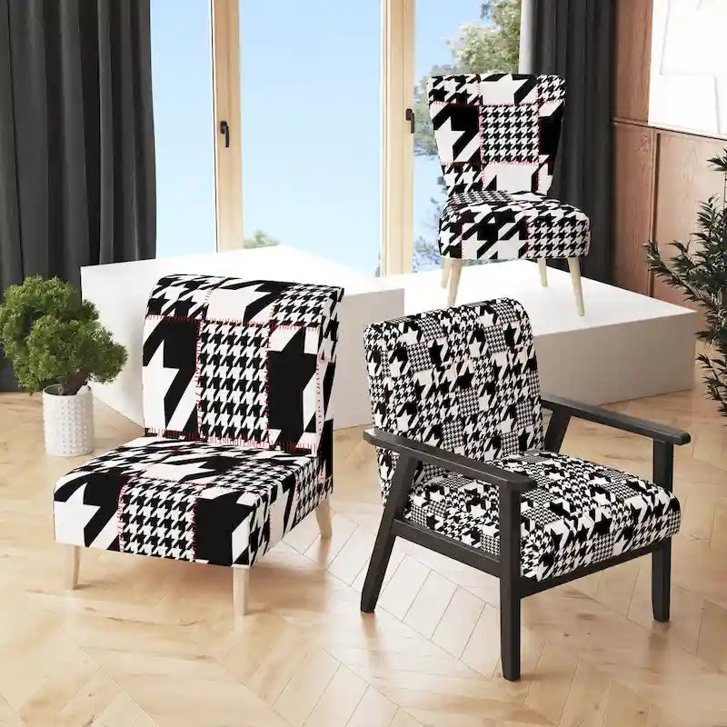 Chaise d'appoint classique de style écossais pied-de-poule au design art, style mi-siècle, fauteuil