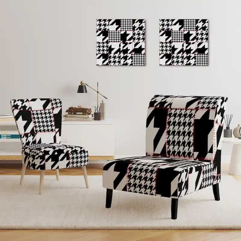 Chaise d'appoint classique de style écossais pied-de-poule au design art, style mi-siècle, fauteuil