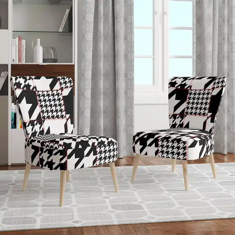 Chaise d'appoint classique de style écossais pied-de-poule au design art, style mi-siècle, fauteuil