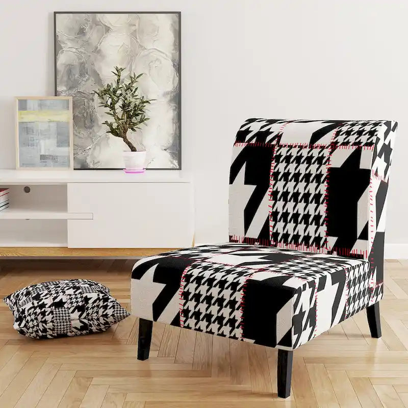 Chaise d'appoint classique de style écossais pied-de-poule au design art, style mi-siècle, fauteuil