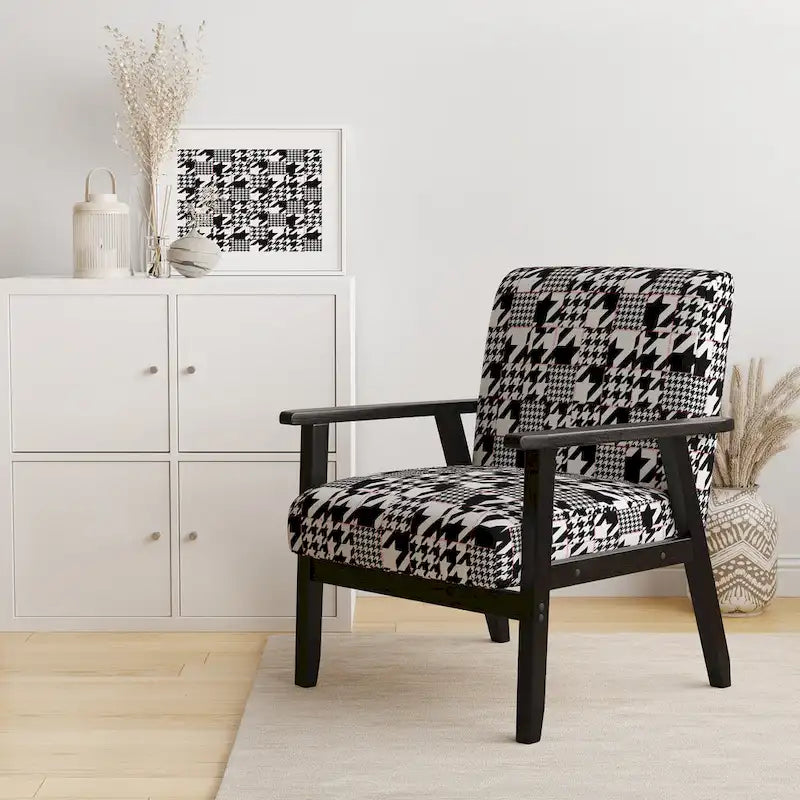 Chaise d'appoint classique de style écossais pied-de-poule au design art, style mi-siècle, fauteuil