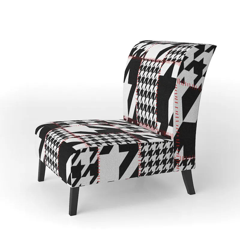 Chaise d'appoint classique de style écossais pied-de-poule au design art, style mi-siècle, fauteuil