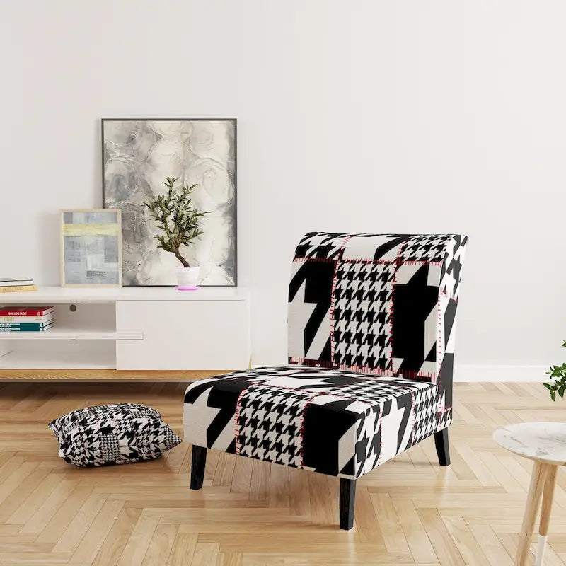 Chaise d'appoint classique de style écossais pied-de-poule au design art, style mi-siècle, fauteuil