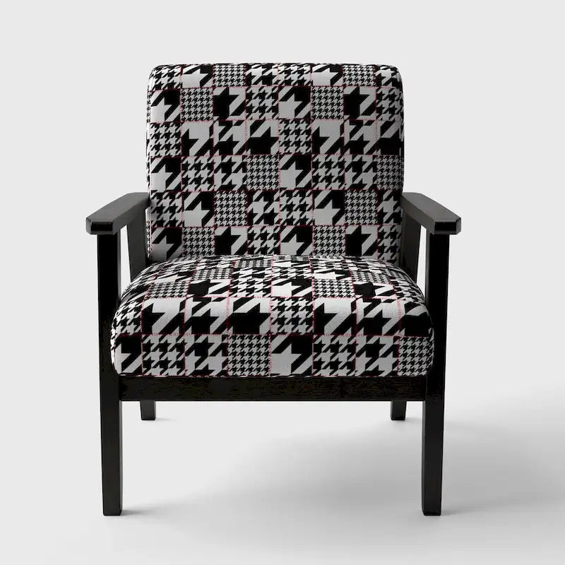 Chaise d'appoint classique de style écossais pied-de-poule au design art, style mi-siècle, fauteuil