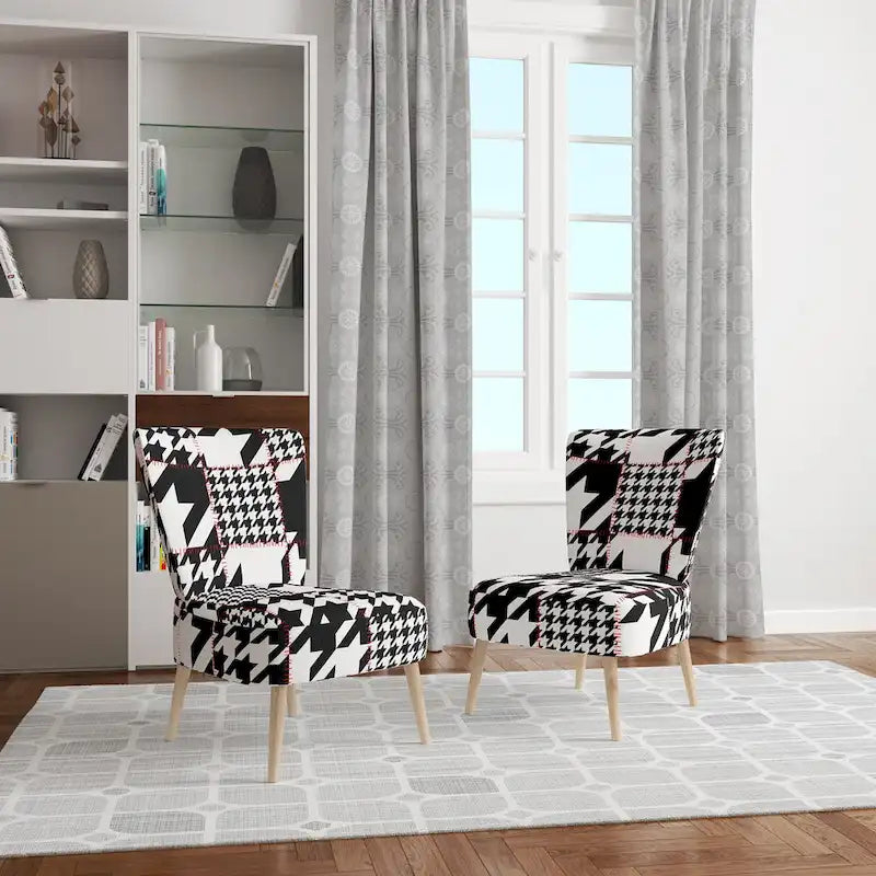 Chaise d'appoint classique de style écossais pied-de-poule au design art, style mi-siècle, fauteuil