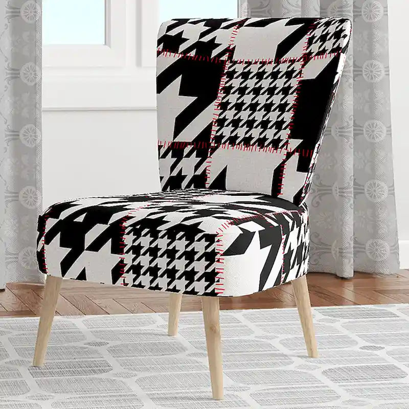 Chaise d'appoint classique de style écossais pied-de-poule au design art, style mi-siècle, fauteuil