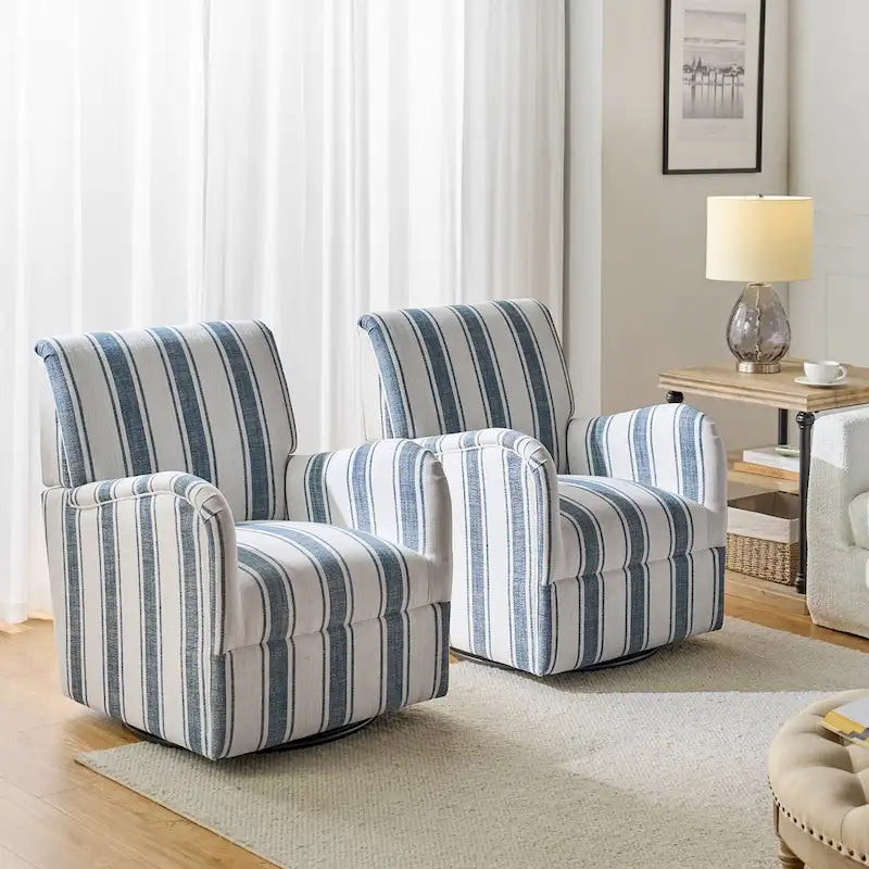 Pancy - Fauteuil pivotant traditionnel à motif rayé jacobéen, lot de 2 par HULALA HOME