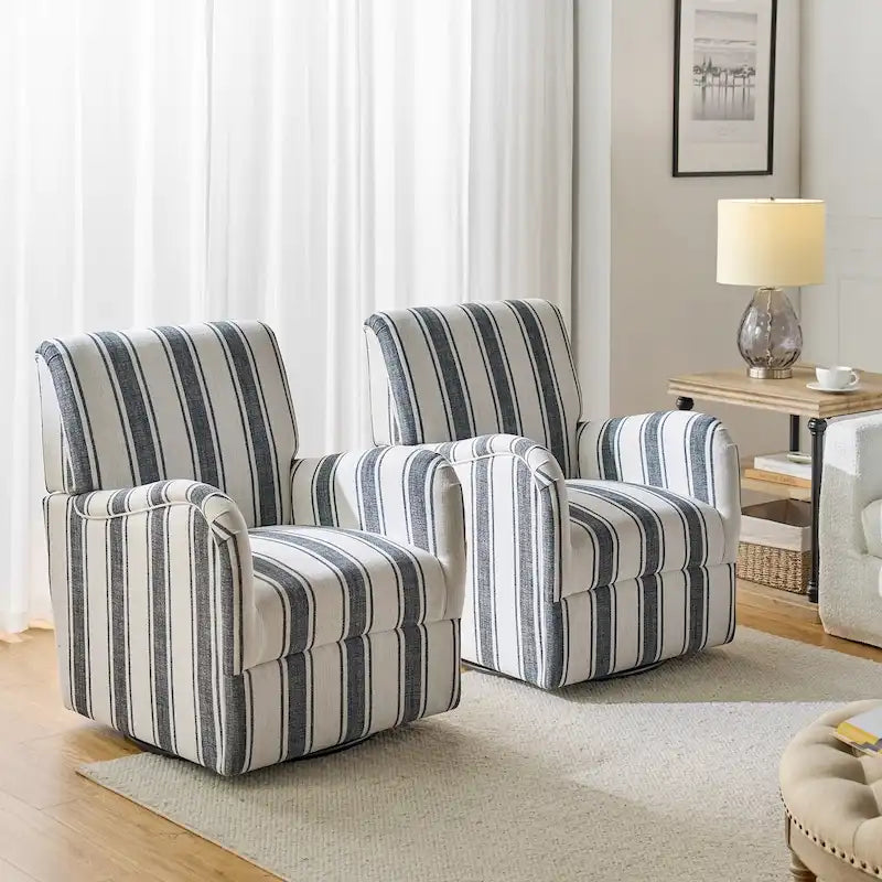Fauteuil pivotant traditionnel Pancy avec motif à rayures Jacobean, ensemble de 2, par HULALA HOME