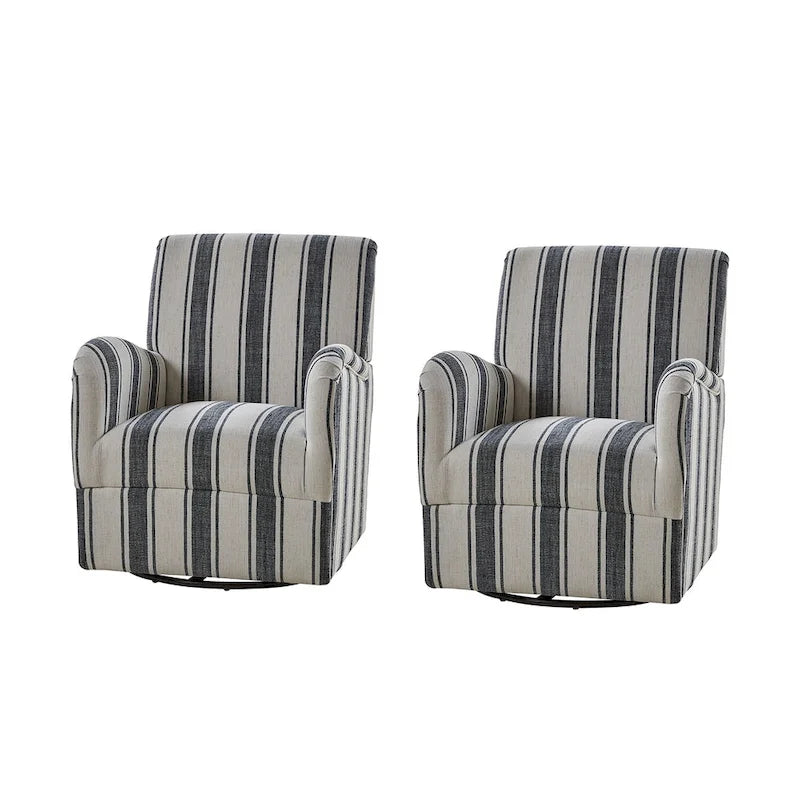 Fauteuil pivotant traditionnel Pancy avec motif à rayures Jacobean, ensemble de 2, par HULALA HOME