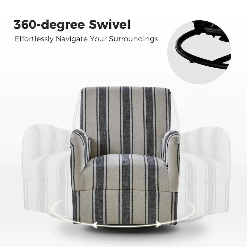 Pancy - Fauteuil pivotant traditionnel à motif rayé jacobéen, lot de 2 par HULALA HOME