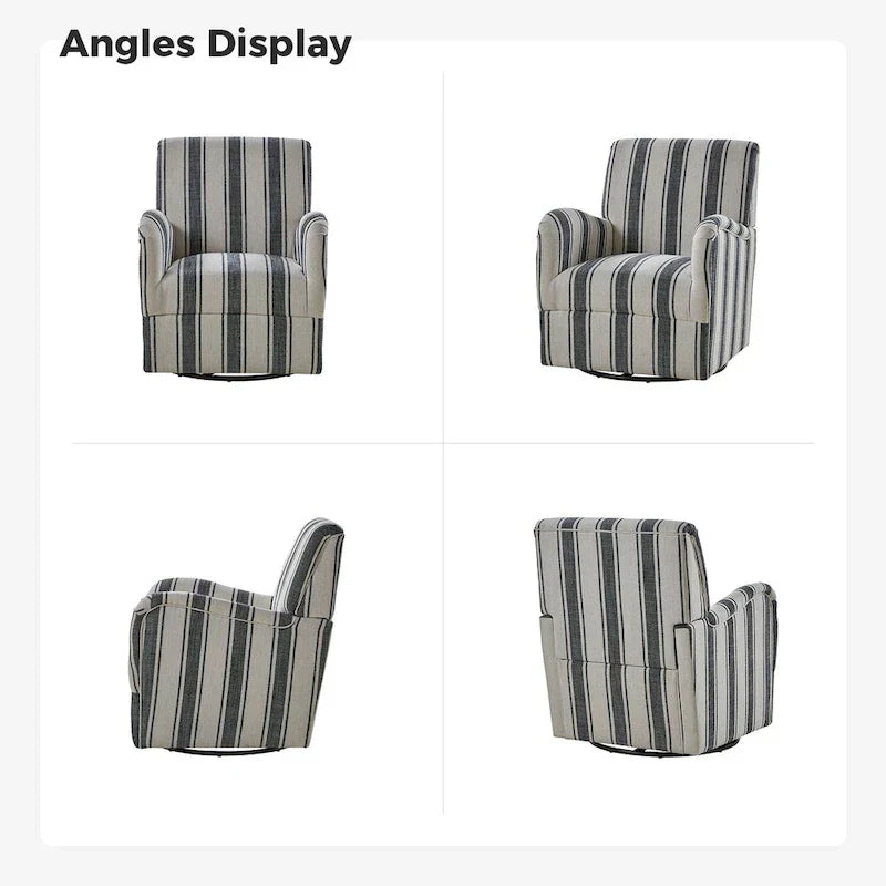 Pancy - Fauteuil pivotant traditionnel à motif rayé jacobéen, lot de 2 par HULALA HOME
