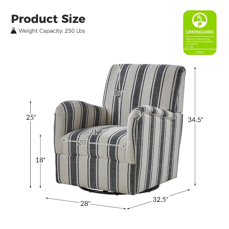 Fauteuil pivotant traditionnel Pancy avec motif à rayures Jacobean, ensemble de 2, par HULALA HOME