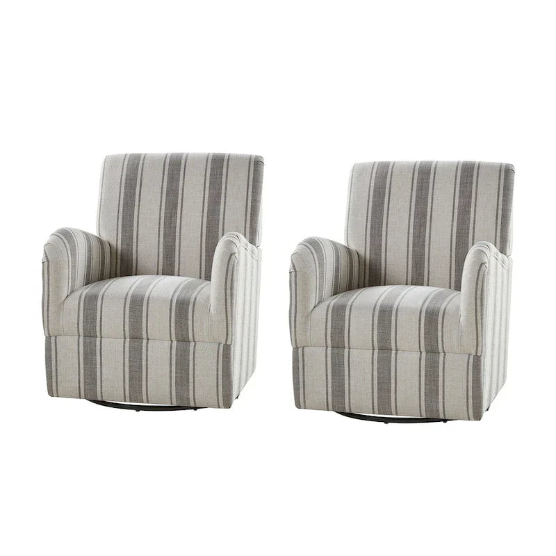 Pancy - Fauteuil pivotant traditionnel à motif rayé jacobéen, lot de 2 par HULALA HOME