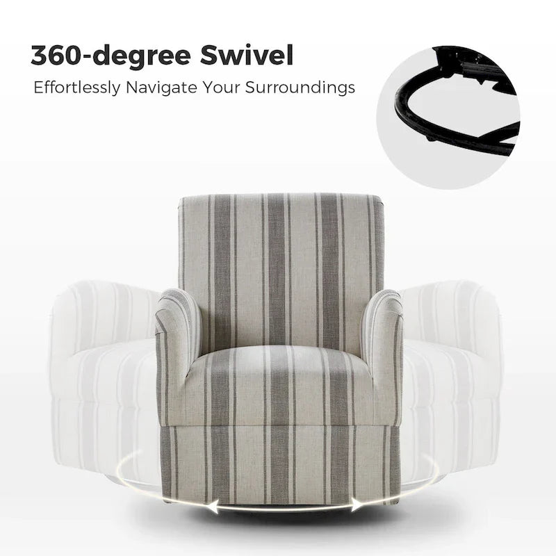 Pancy - Fauteuil pivotant traditionnel à motif rayé jacobéen, lot de 2 par HULALA HOME