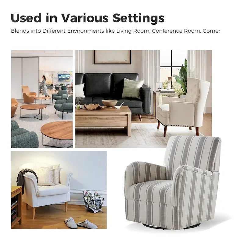 Pancy - Fauteuil pivotant traditionnel à motif rayé jacobéen, lot de 2 par HULALA HOME