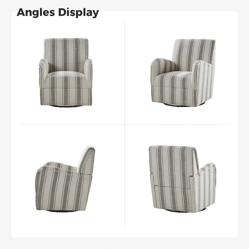Pancy - Fauteuil pivotant traditionnel à motif rayé jacobéen, lot de 2 par HULALA HOME