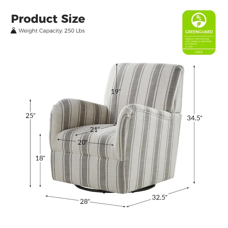 Fauteuil pivotant traditionnel Pancy avec motif à rayures Jacobean, ensemble de 2, par HULALA HOME