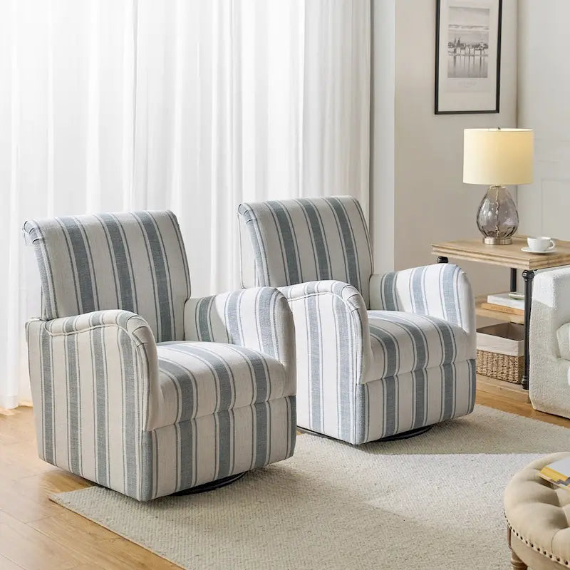 Pancy - Fauteuil pivotant traditionnel à motif rayé jacobéen, lot de 2 par HULALA HOME