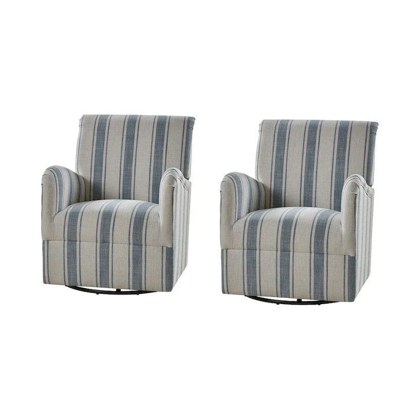 Fauteuil pivotant traditionnel Pancy avec motif à rayures Jacobean, ensemble de 2, par HULALA HOME