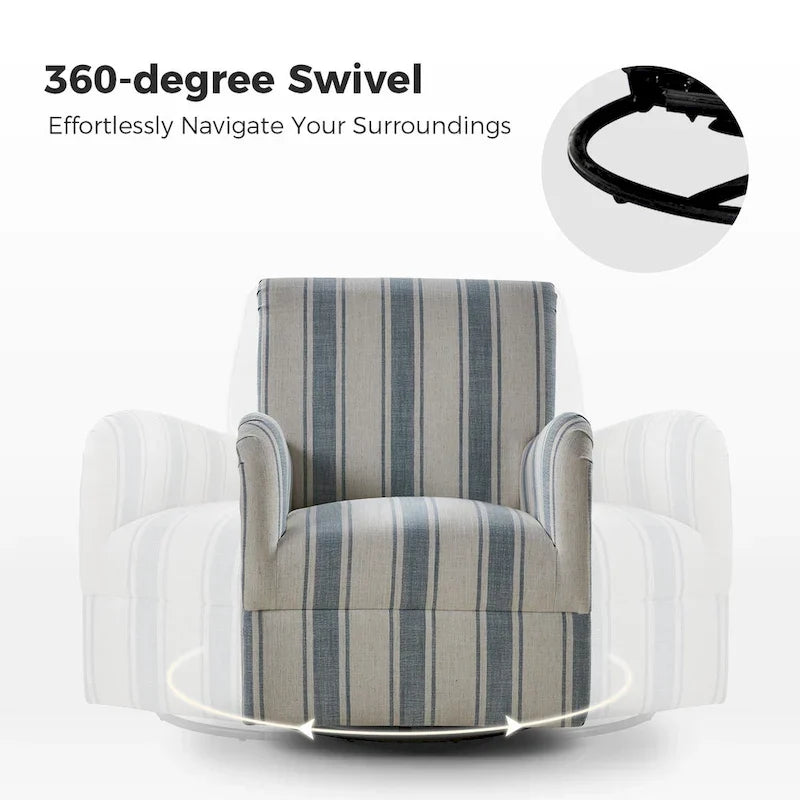 Pancy - Fauteuil pivotant traditionnel à motif rayé jacobéen, lot de 2 par HULALA HOME