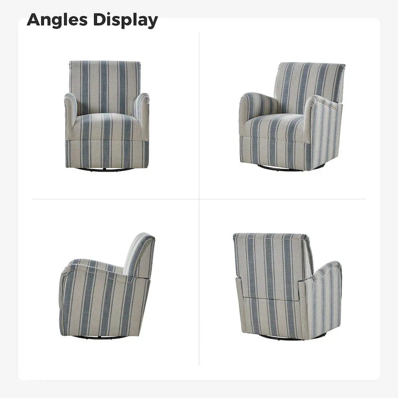 Pancy - Fauteuil pivotant traditionnel à motif rayé jacobéen, lot de 2 par HULALA HOME