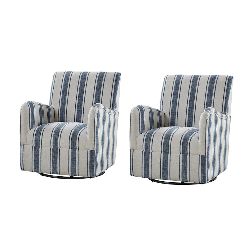 Pancy - Fauteuil pivotant traditionnel à motif rayé jacobéen, lot de 2 par HULALA HOME
