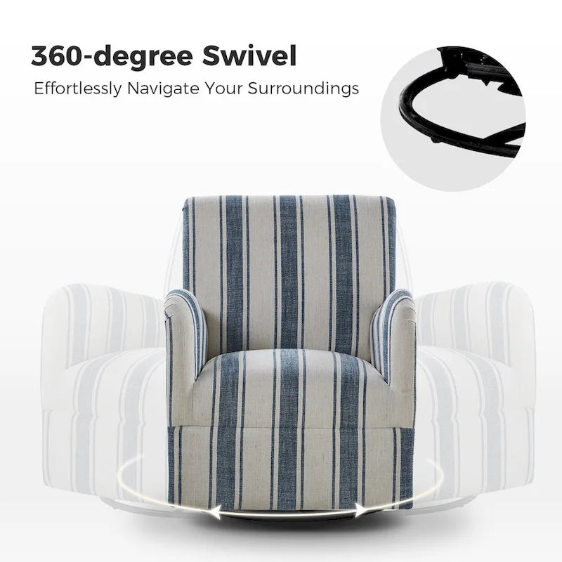 Pancy - Fauteuil pivotant traditionnel à motif rayé jacobéen, lot de 2 par HULALA HOME