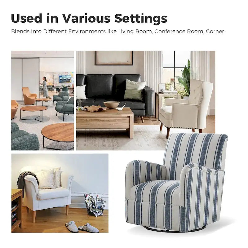 Pancy - Fauteuil pivotant traditionnel à motif rayé jacobéen, lot de 2 par HULALA HOME